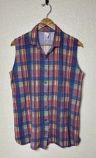 Vintage 90s Sostanza Shirt Womens Large Plaid Sleeveless Button Front