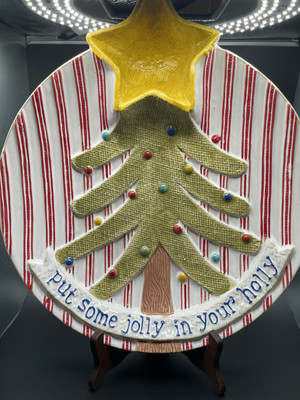 Mudpie Put Some Jolly In your Holly Tree  Raised Chip And Dip Dish