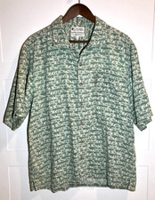 Columbia Hawaiian Shirt Men's Medium Button Up Tropical Beach Print Olive Green