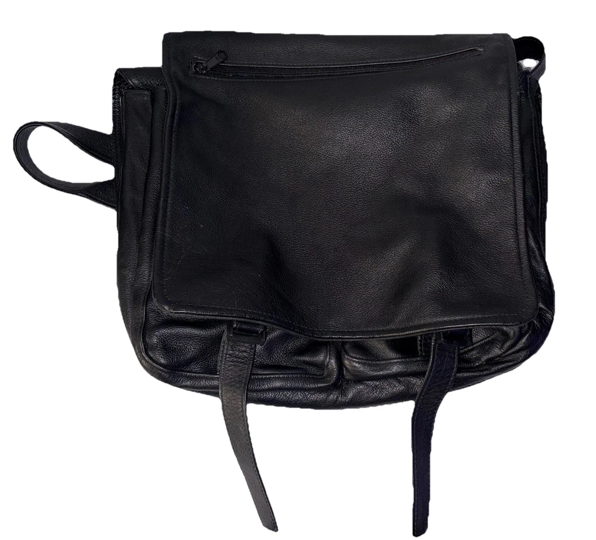 Village Tannery by Sevestet NYC Black Long Flap Messenger Backpack Vintage Village Tannery by Sevestet Crossbody Messenger Bag  main image 3