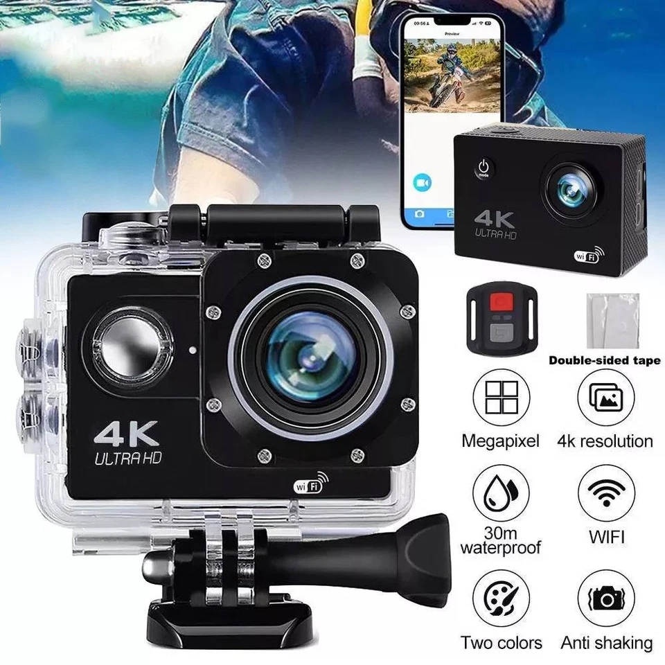 Neu 4K Sport 140° Action Kamera Ultra HD WiFi Wasserdicht Fernbedienung - Bild 2 von 4
