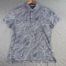 Rodd Gunn Polo Shirt Mens Large Blue Tropical Palm Leaf Sports Fit Cotton