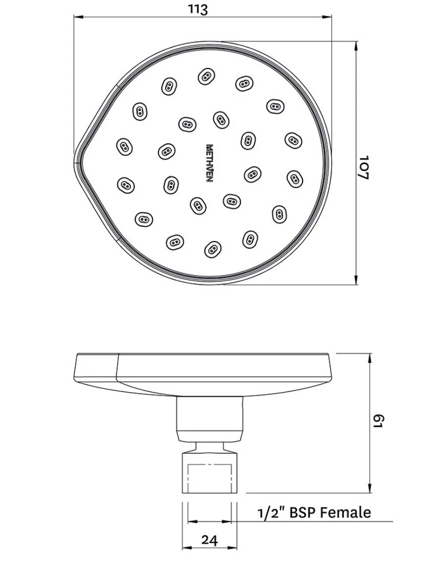 Methven Kiri MK2 Satinjet Chrome Wall Shower Head Rose KRWSCPAU