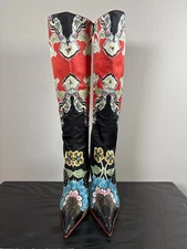 Roberto Cavalli Red/Black Runway Seta Kimono Knee High Boots Size 35