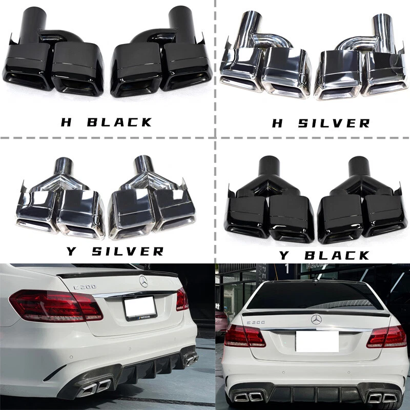 Silver/Black 304 SS Quad Y/H Exhaust Tip For Mercedes Benz AMG W221 W212 W218 - Image 4 of 4