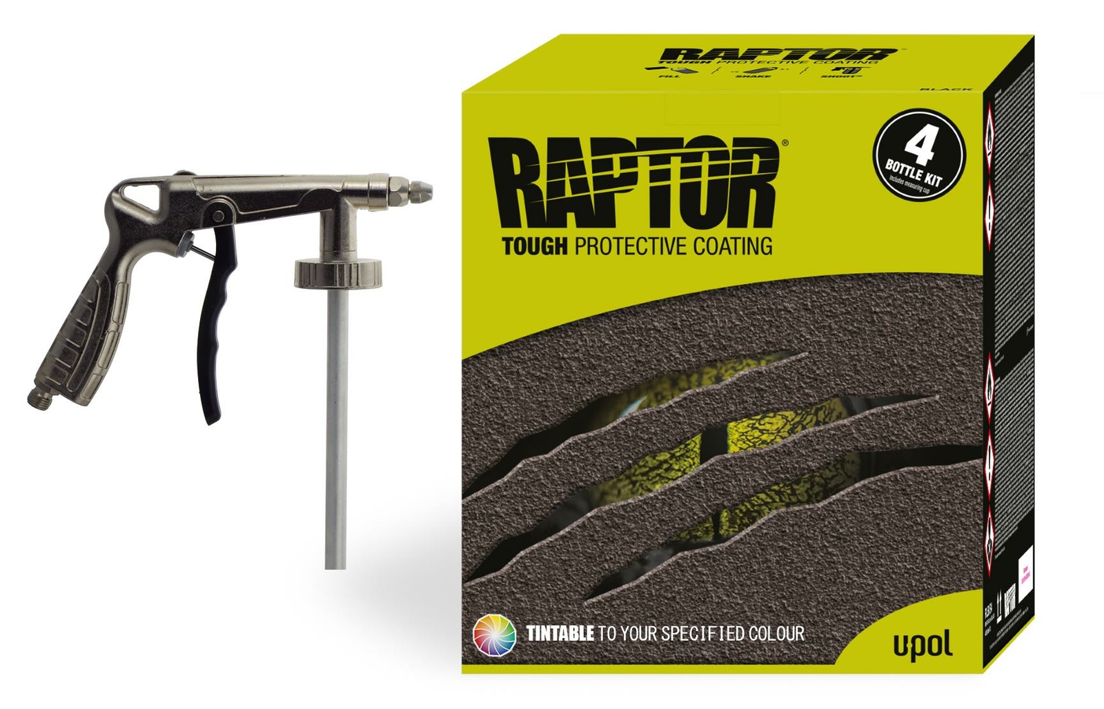 Upol Raptor Tintable 4x Liner Kit + Spray Gun Tough Coating Bedliner Paint U-Pol