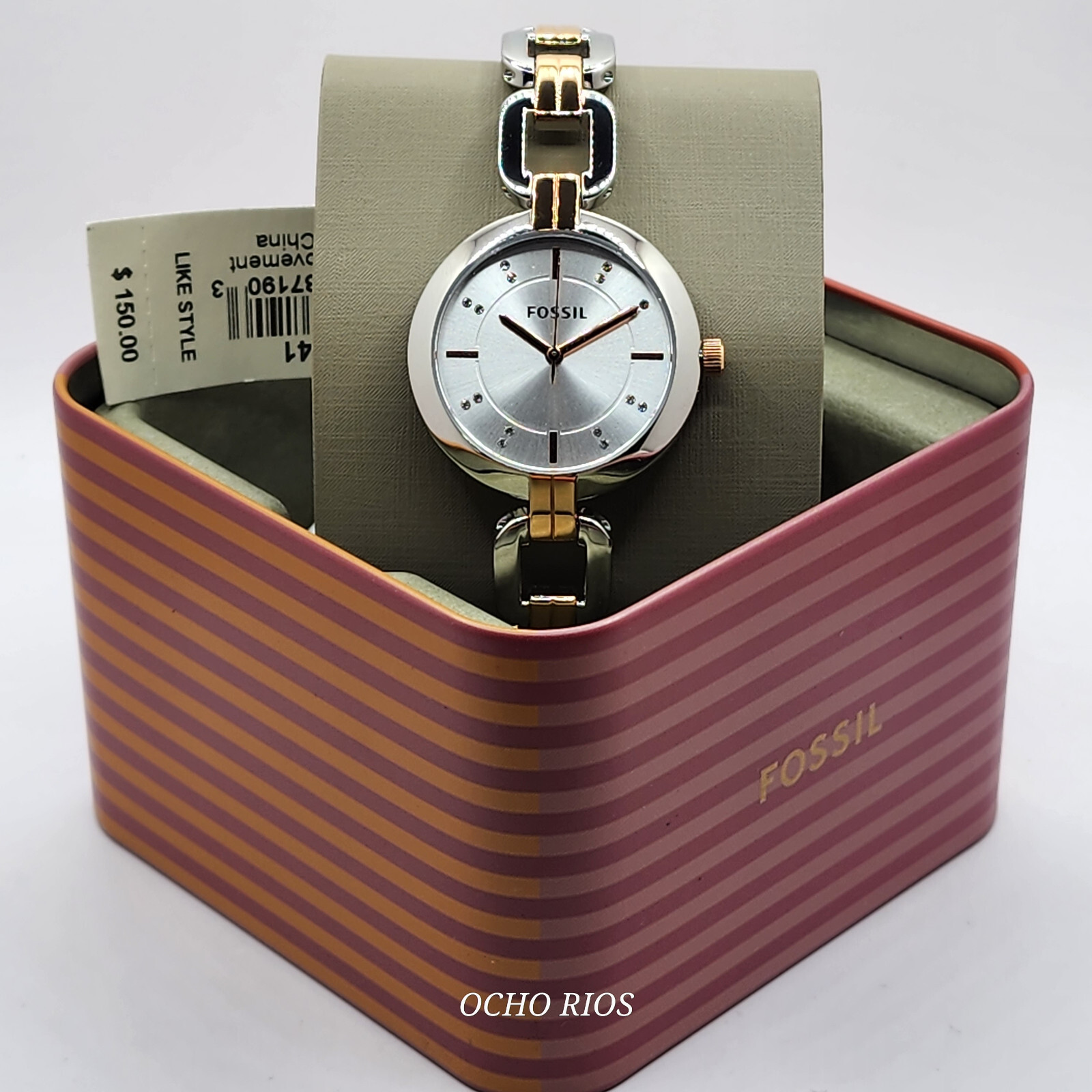 Fossil Kerrigan 32mm Silver Stainless Steel Case and Silver/Rose 