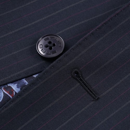 Etro Slim-Fit Navy Blue Stripe Wool Suit with Silk Lining 40R (Eu 50) NWT - Picture 6 of 13