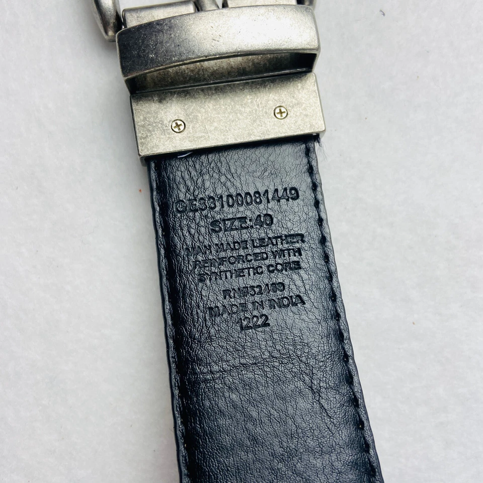 Cinturón reversible para hombre negro/marrón imitación cuero hebilla plateada talla 40 Foto 3 de 4