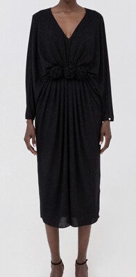 Nissa Womens Black Glitter Sparkle Kaftan Style Dress Style RS15296 Size 18