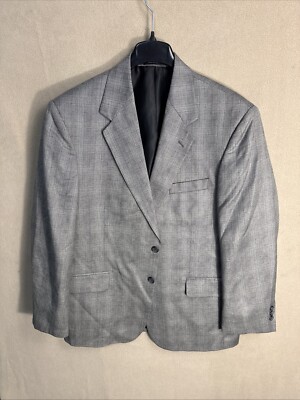 Allyn Saint George Sport Coat Mens 44R Gray Sharkskin Window Pane Silk Wool