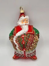 Glitterazzi Joy to the World Ribbon Candy Ornament Santa Polish Glass 