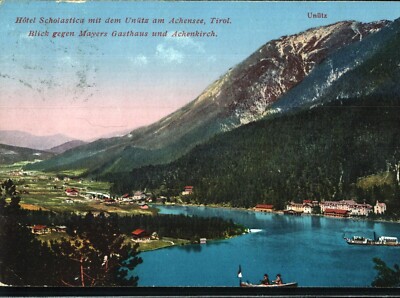 Hotel Scholastica m.d.Unütz a.Achensee /Tirol ,Blick geg.Mayers Gasthaus 1912