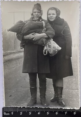 Two Pretty Cute Young Women Charming Attractive Ladies Nice Girls Old Photo