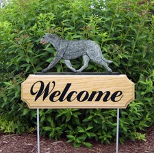Irish Wolfhound Wood Welcome Outdoor Sign Gray