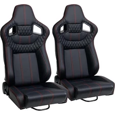 2 x Universal Car Racing Seats PVC Leather with 2 Sliders Sport Seats Black
