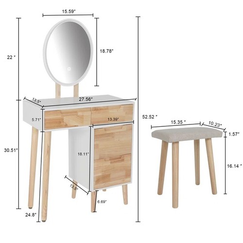 Vanity Table Set Makeup Dressing Table w/ LED Adjustable Mirror PU Stool Modern - Picture 6 of 8