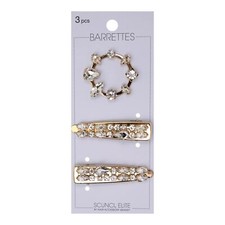 Scunci Elite Salon Clip  Oval Rhinestone Barrette Combo, 3-Pieces