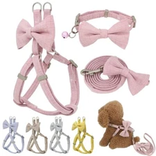 NEW S-M Double Layer Pet Harness Leash + Bowtie Collar For Puppy Dog Accessories