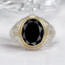 Black Onyx Oval Cut Gemstone With 925 Sterling Silver Ring For Men's #742