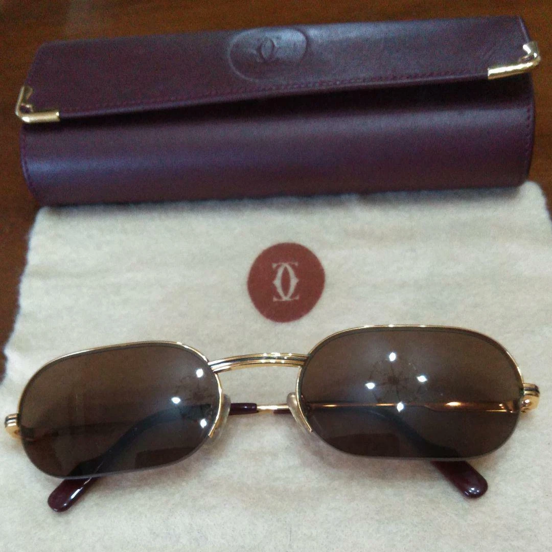CARTIER Sunglasses Men s Gold Frame Frame Lens Black Used
