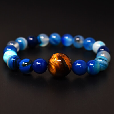 170 Cts Natural Blue Onyx & Tiger Eye Round Beads Stretchable Bracelet JK-41E291