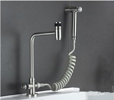 Elevated Brushed Nickel Faucet Deck Mounted Single Cold Kitchen Faucet w/Sprayer