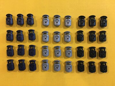 Color Choice - 12 pcs Double Cord Plastic Spring Lock Toggle Stop Made in USA