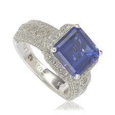Suzy Levian Sterling Silver Emerald-Cut Sapph...