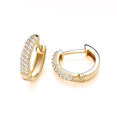 9ct Yellow Gold Simulated Diamond Small Huggie Hoop Earrings - Hinged Closure