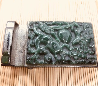 Jade vintage belt buckle Square Belt Buckle With Faux Turquoise and Faux Jade. Carved  main image 3
