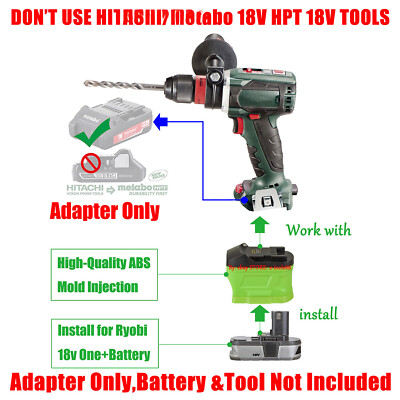 1 Adapter for Ryobi One+ 18V Battery, Fits Older Metabo (Not HPT) 18V Tools 