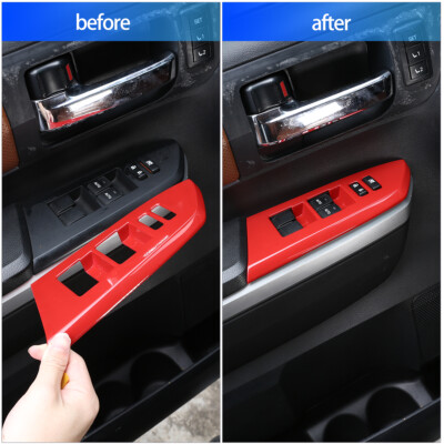 ABS Red Car Window Lift Switch Frame Decorative Trim For Toyota Tundra 2014-2021