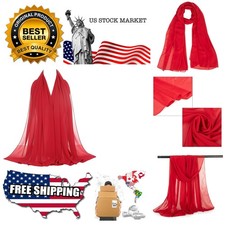 Women Lightweight Breathable Solid Color Black Red Soft Chiffon Long Fashion ...
