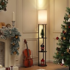 Modern Floor Lamp 3-Tier Open Storage Round Shelves Free Standing Home Light