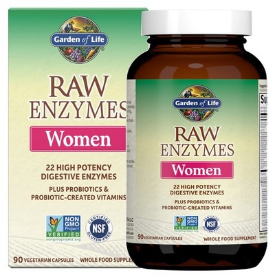 Garden of Life 22 Powerful Raw Enzymes for 90 Count (Pack 1), No Color