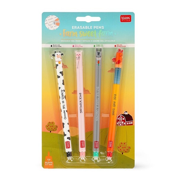 Legami LöSchbare Gelstifte Set Sweet Farm 4Tlg. Kuh, Schwein, Esel Und Hahn-image