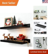 Black Floating Shelves for Wall Decor, Wall Mounted Wood Storage Shelf for Be...