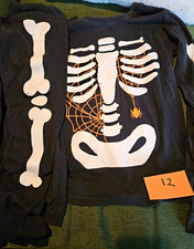 Unisex Kids Halloween Skeleton 2-Piece Long Sleeve Pajama Set Size 12 Black