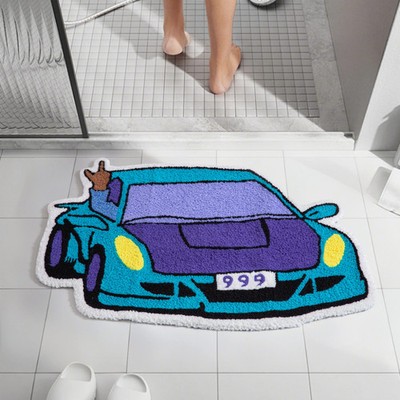 Juice WRLD Cartoon Sports Car Pattern Cluster Tufted Rug Carpet with ''999'' Licen