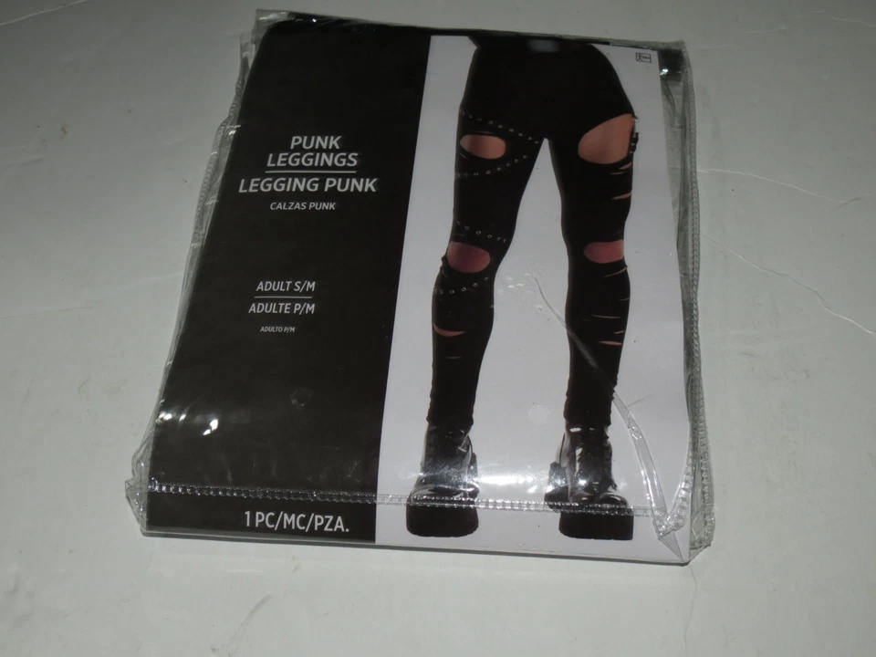 h Punk Leggings 80's Black Pants Suit Yourself Fancy Dress Halloween Adult S / M - Image 2 of 3