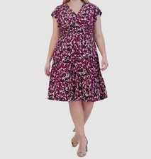 Jessica Howard Women's Purple Floral-Print Flutter-Sleeve Dress Plus Size 22W