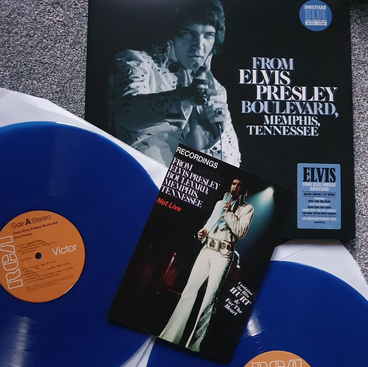 ELVIS PRESLEY "FROM ELVIS PRESLEY BOULEVARD" FTD BLUE VINYL 2LP. W HYPE & BONUS