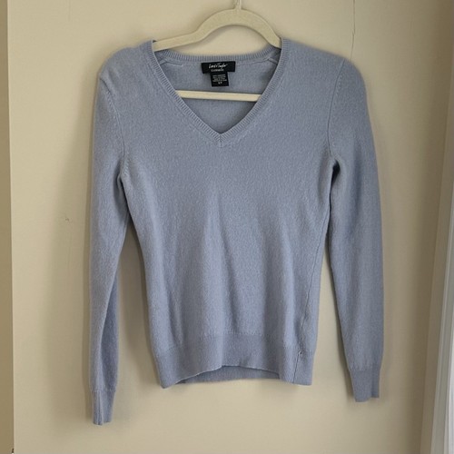 Lord & Taylor 100% Cashmere Sweater Baby Blue V-Neck Classic Preppy Size S/P