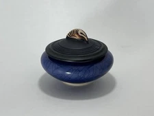 Andrew MacCorkindale Studio Pottery Blue Crackle Glaze Jar Trinket Dish with Lid