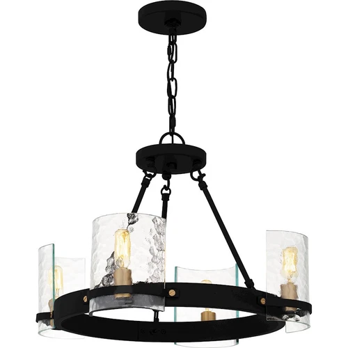 Quoizel Gloucester 4Lt Chandelier, Black/Clear Hammered - GLC5020MBK - Picture 1 of 1