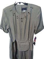 Vtg 80s Beige Short Sleeve Dress Sz 6 NOS Preppy Acedemia Career Old Money