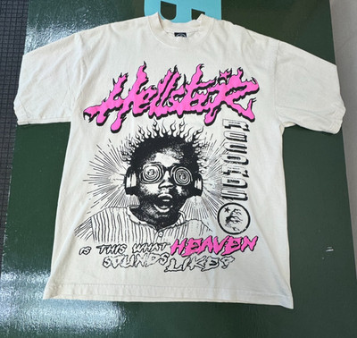 Hellstar Records Heaven Sounds Like Shirt, Size Medium Beige/White Pink