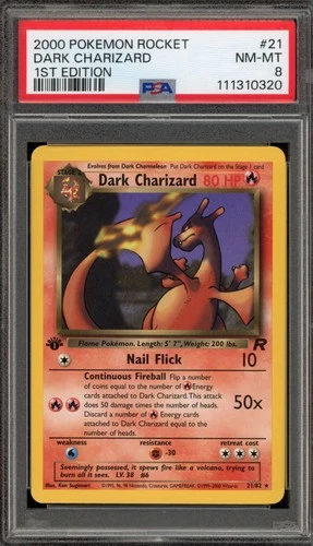 Pokemon Dark Charizard Team Rocket 1st Edition NON Holo Rare #21 PSA 8