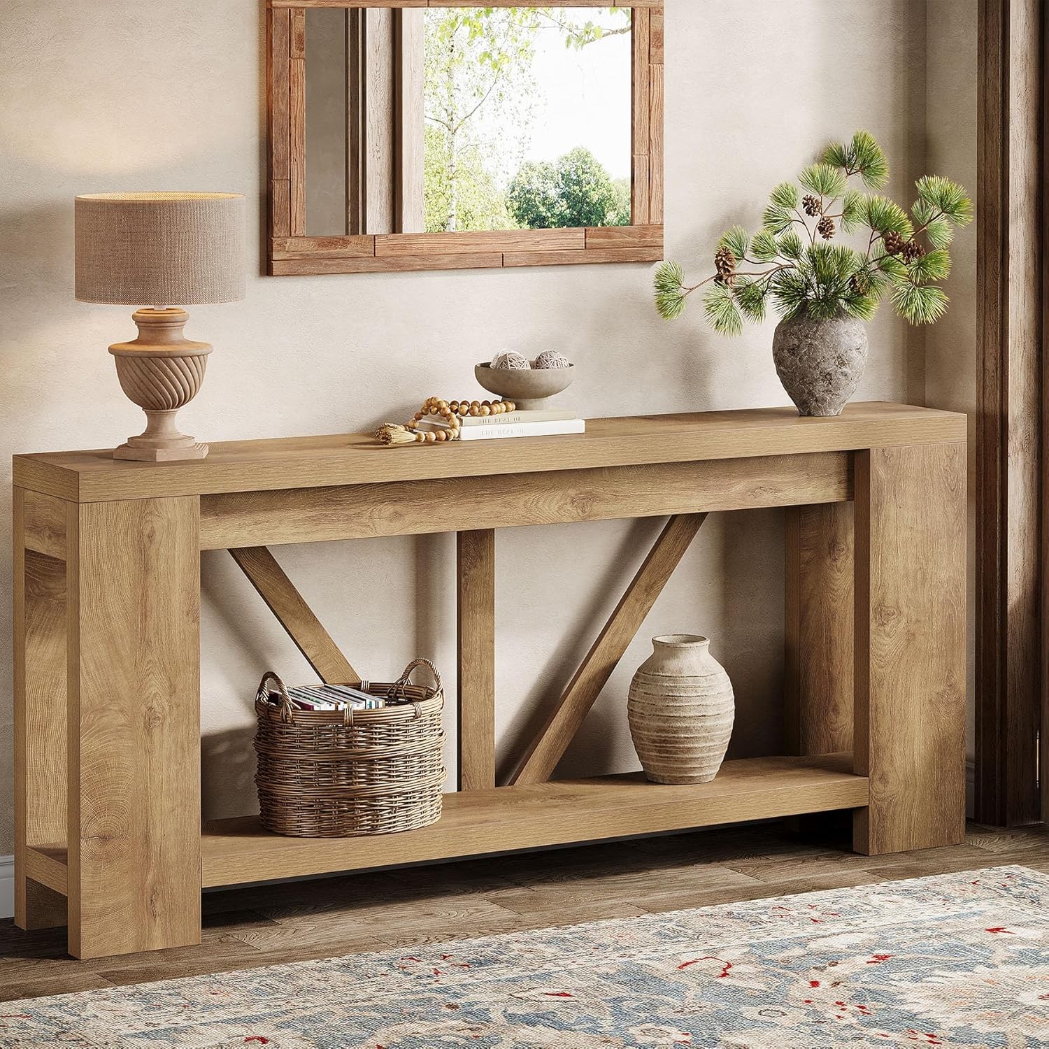 70.9" Extra Long Entry Table, Farmhouse Wood Console Table w/ Storage for Foyer
